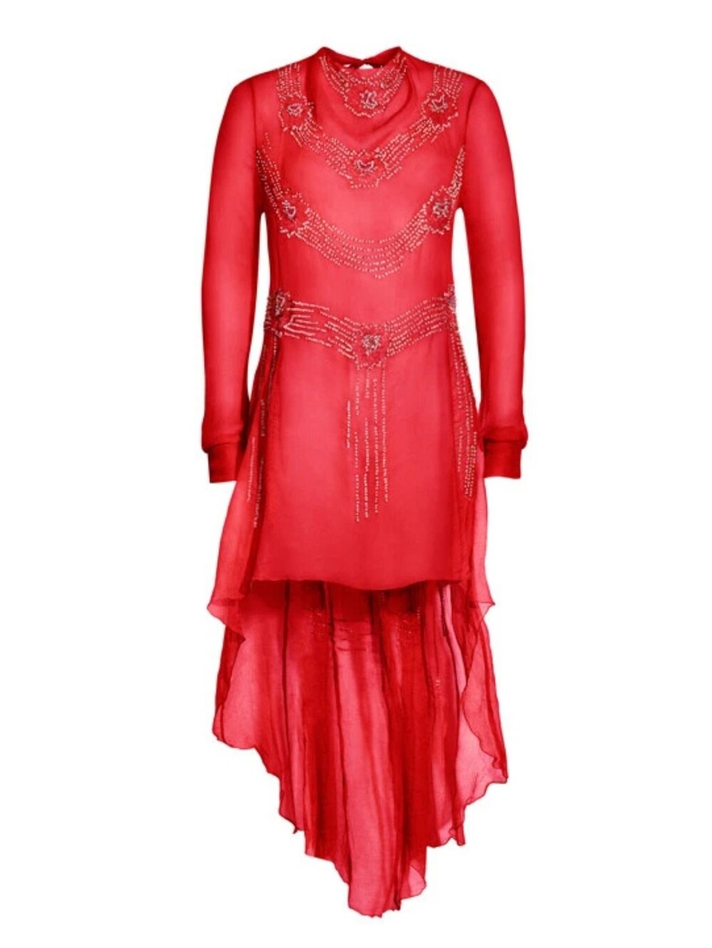 Vintage H&M Red Sequin Embellished Hi-Low Sheer Dress Size 4